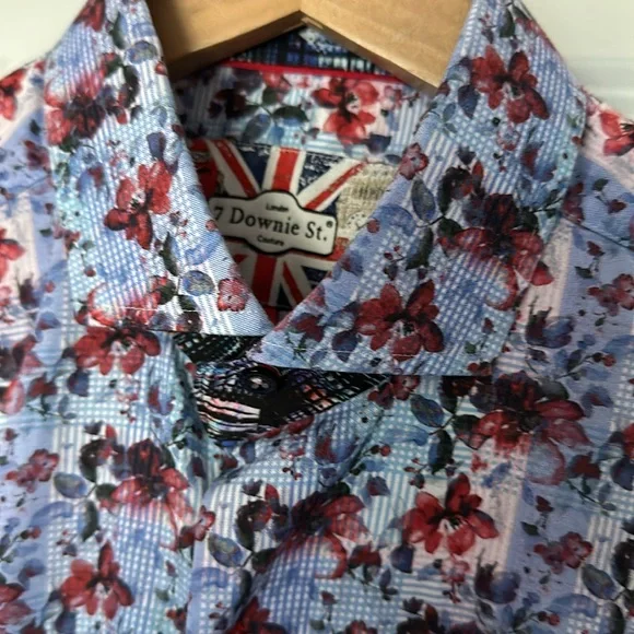 7 DOWNIE ST. LONDON button down floral shirt. Size “4” (M). Blue/red/pink. EUC. - Picture 2 of 13